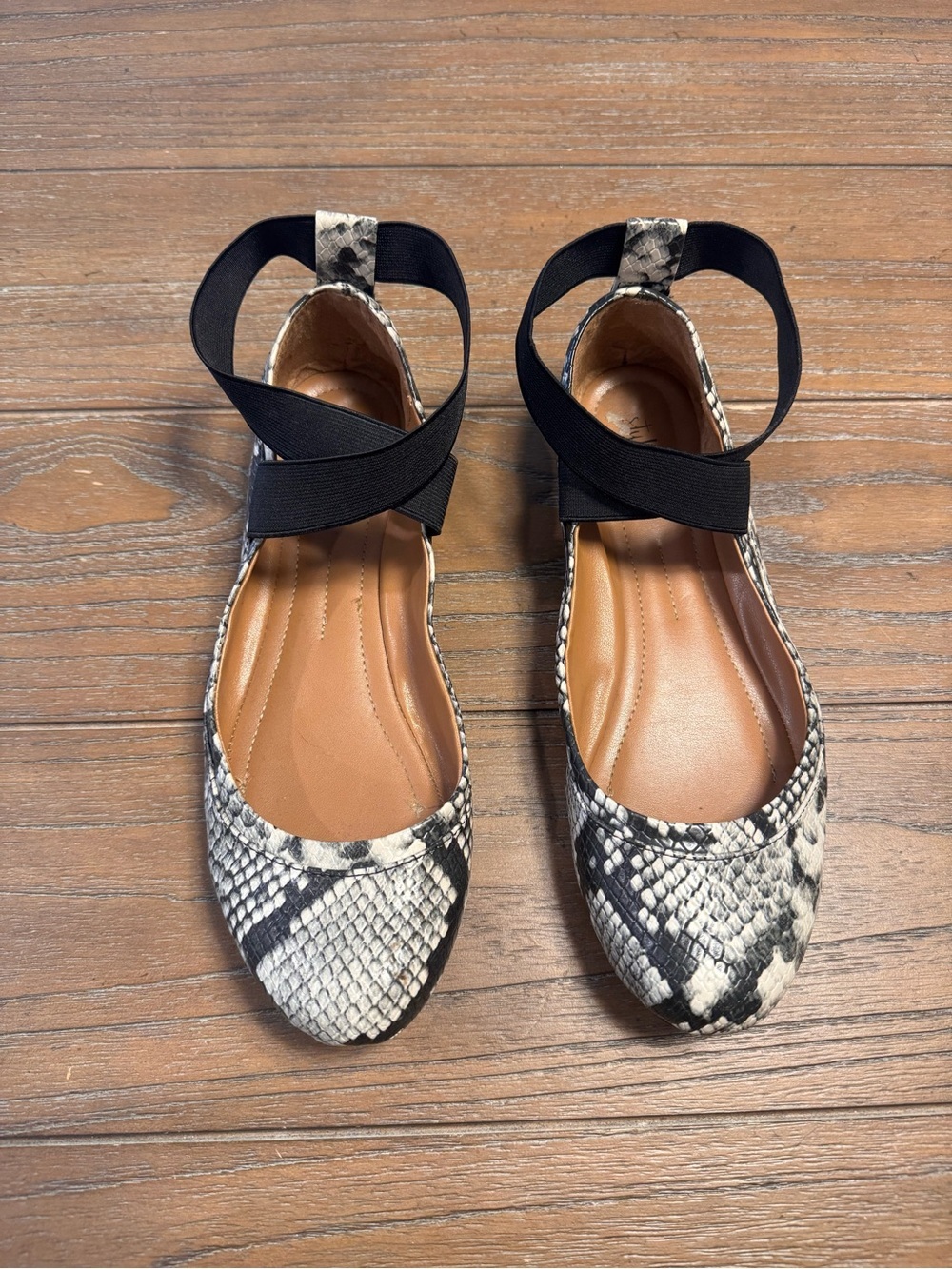 Style & Co. Snake-Print Crisscross Ankle Flats in Black and White